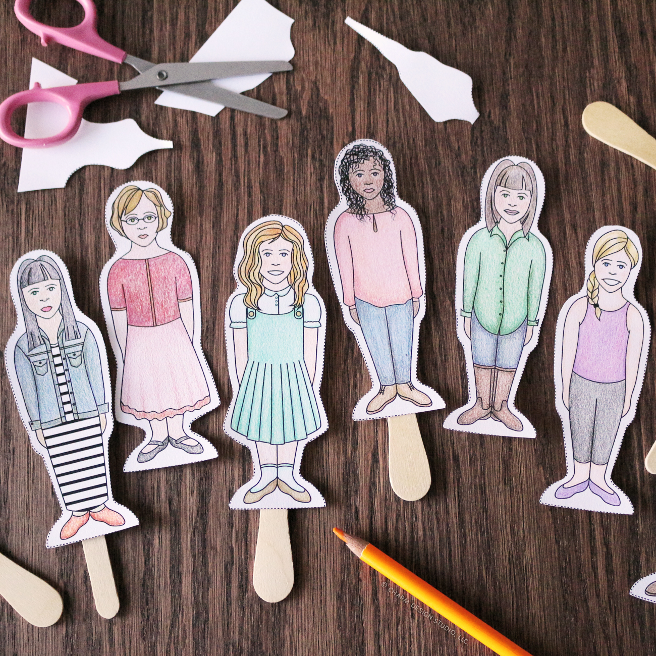 Popsicle Stick Paper Dolls; © Charm Design Studio, LLC.